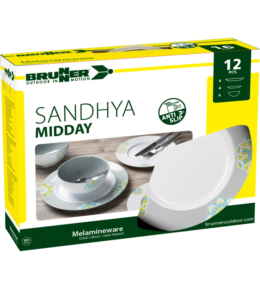 SET 12 STOVIGLIE DA CAMPEGGIO BRUNNER "SANDHYA" IN MELAMINA ANTISCIVOLO