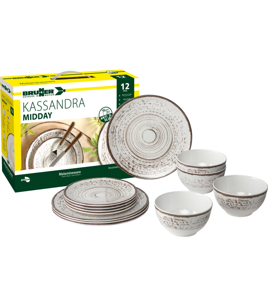SET 12 STOVIGLIE DA CAMPEGGIO BRUNNER "KASSANDRA" IN MELAMINA ANTISCIVOLO
