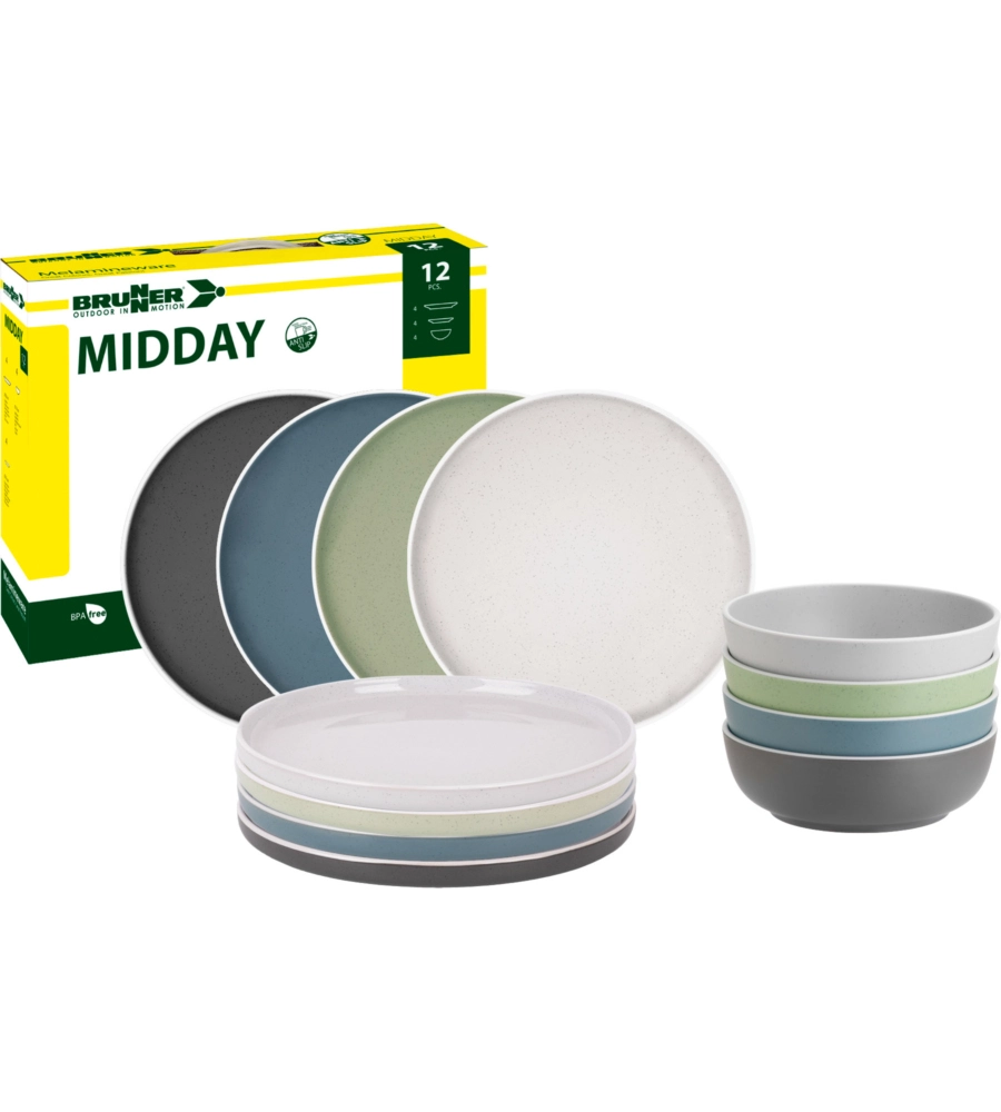 SET 12 STOVIGLIE DA CAMPEGGIO BRUNNER "DOLOMIT" IN STONE TOUCH ANTISCIVOLO