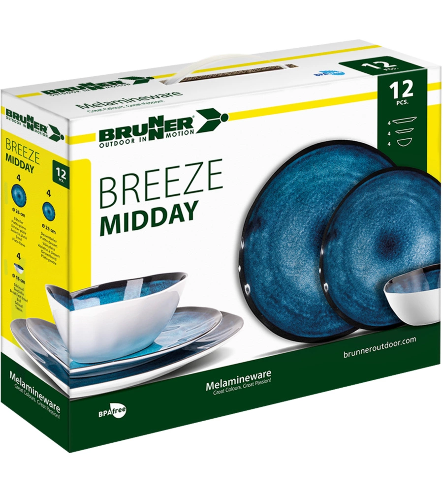 SET 12 STOVIGLIE DA CAMPEGGIO BRUNNER "BREEZE" IN MELAMINA