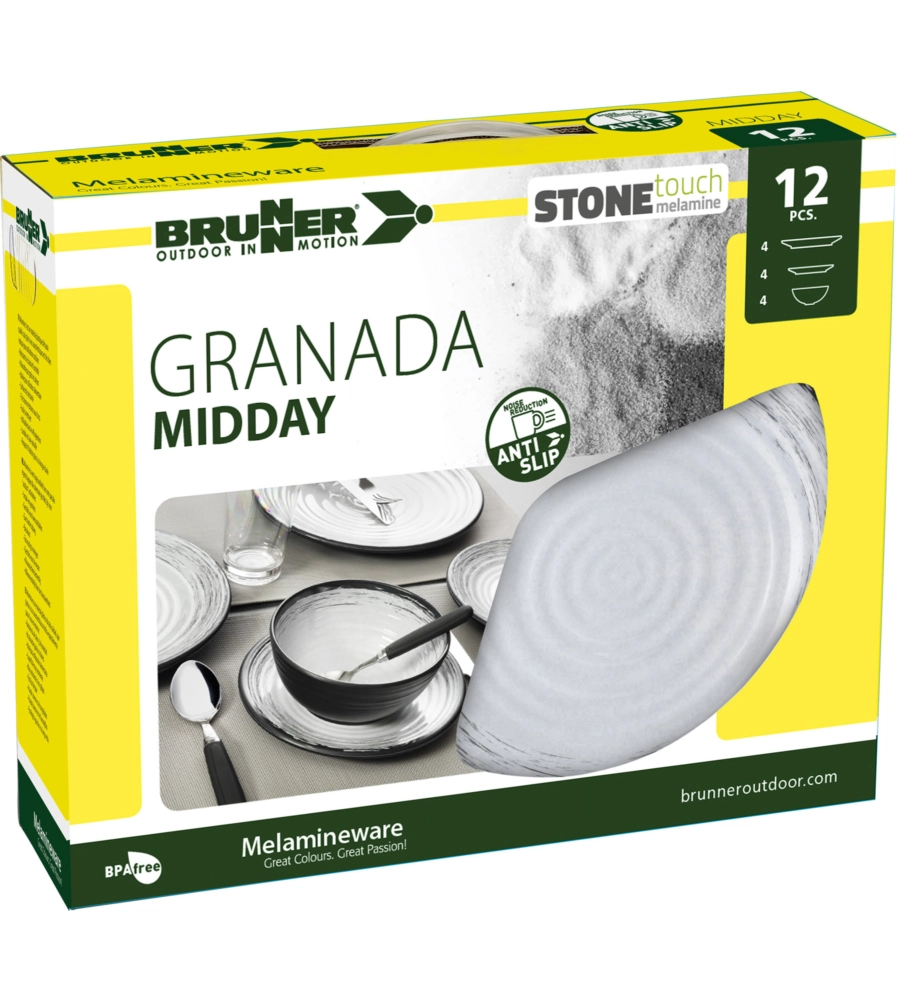 SET 12 STOVIGLIE DA CAMPEGGIO BRUNNER "GRANADA" IN STONE TOUCH ANTISCIVOLO