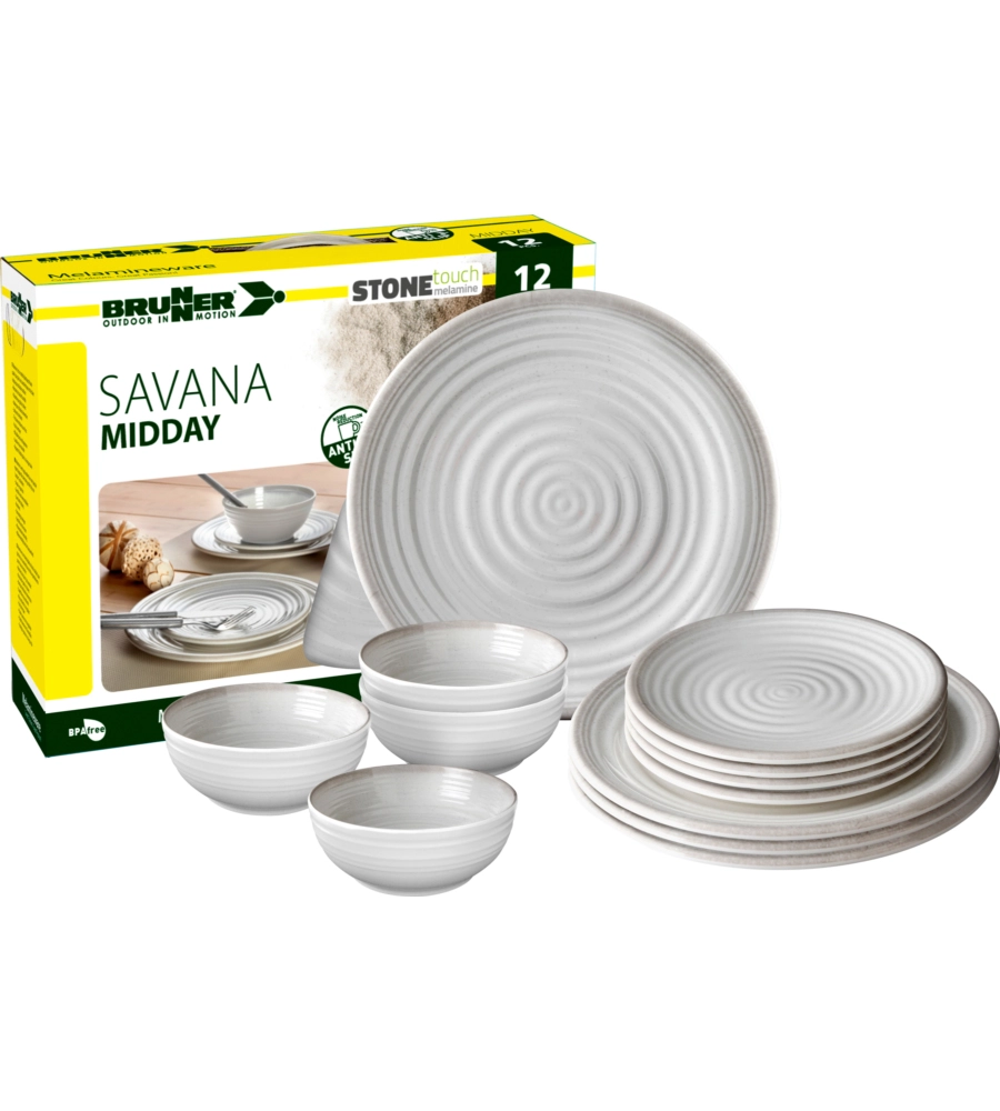 SET 12 STOVIGLIE DA CAMPEGGIO BRUNNER "SAVANA" IN STONE TOUCH ANTISCIVOLO