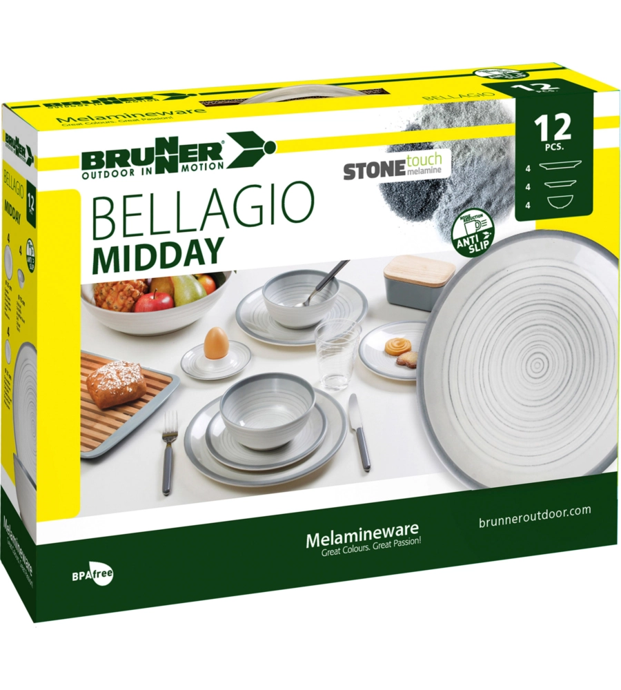 SET 12 STOVIGLIE DA CAMPEGGIO BRUNNER "BELLAGIO" IN STONE TOUCH ANTISCIVOLO