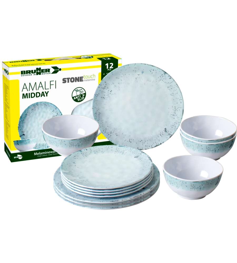 SET 12 STOVIGLIE DA CAMPEGGIO BRUNNER "AMALFI" IN MELAMINA
