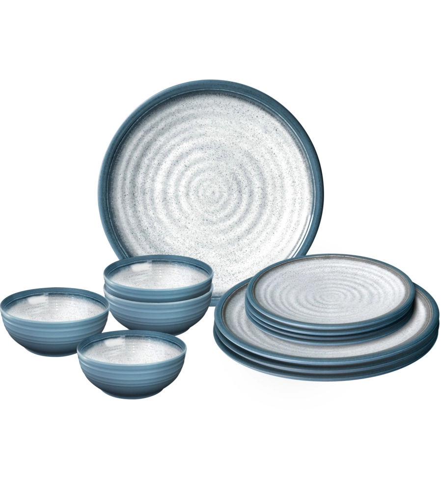 SET 12 STOVIGLIE DA CAMPEGGIO BRUNNER "TUSCANY" IN STONE TOUCH ANTISCIVOLO