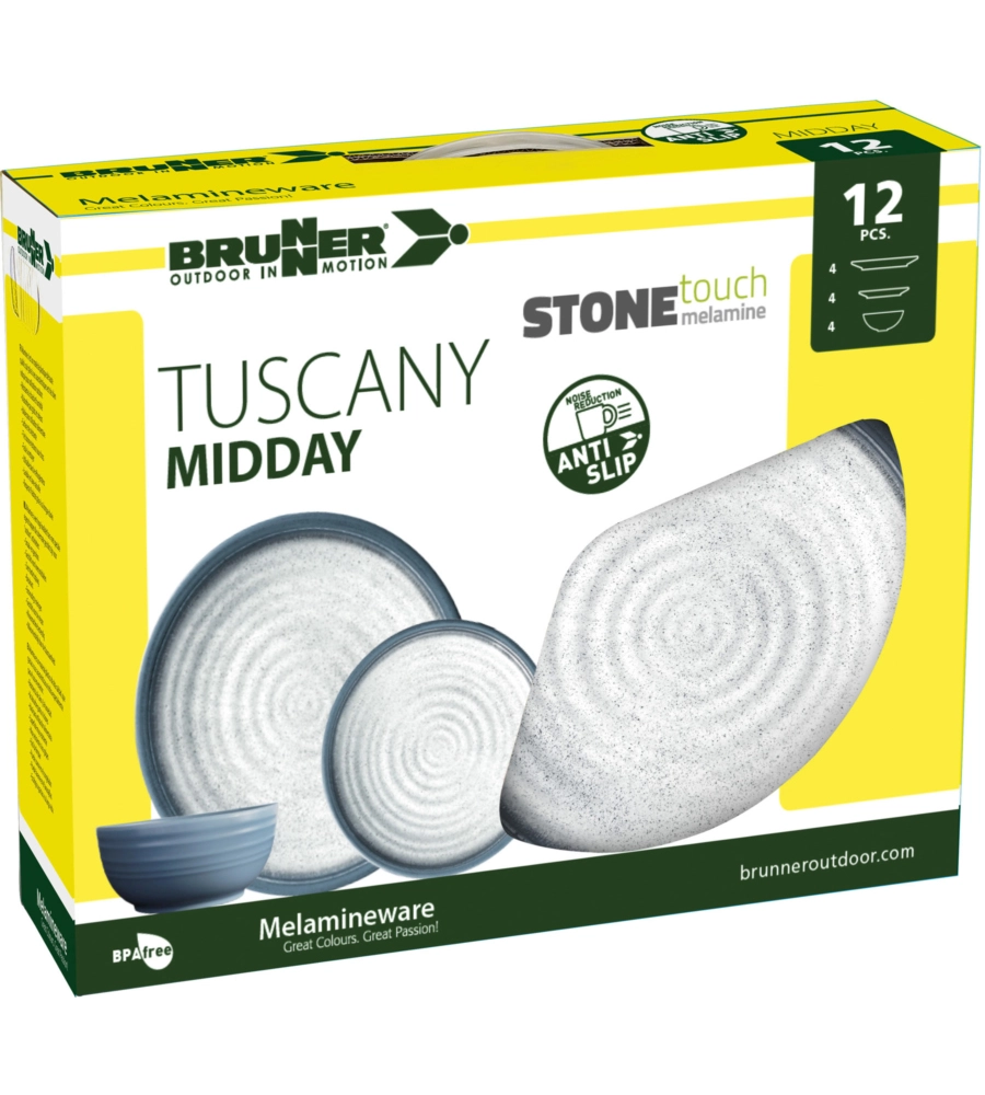 SET 12 STOVIGLIE DA CAMPEGGIO BRUNNER "TUSCANY" IN STONE TOUCH ANTISCIVOLO