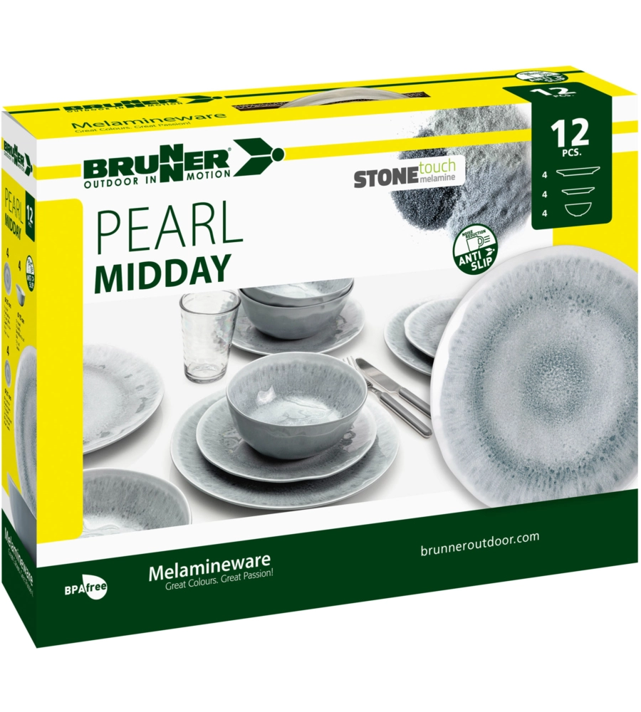 SET 12 STOVIGLIE DA CAMPEGGIO BRUNNER "PEARL" IN STONE TOUCH ANTISCIVOLO
