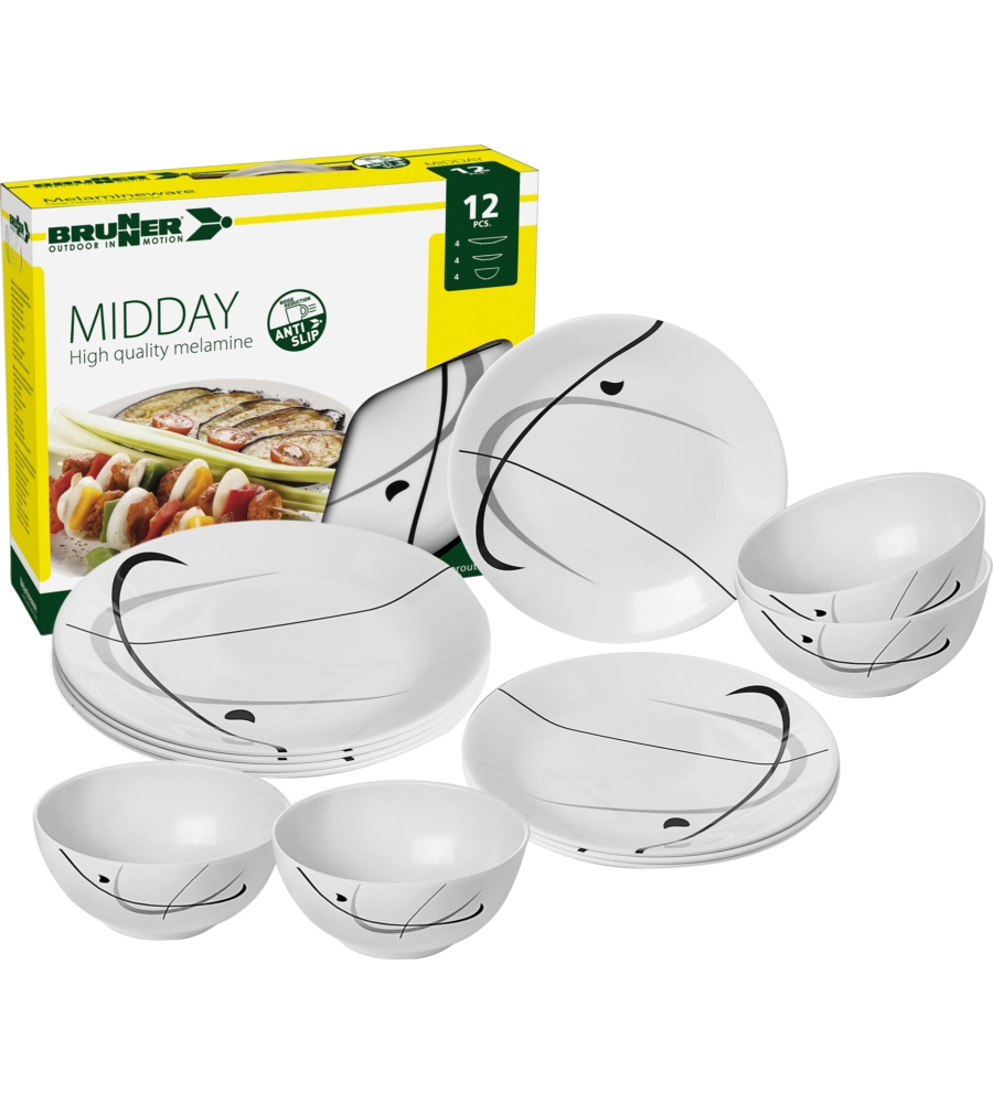SET 12 STOVIGLIE DA CAMPEGGIO BRUNNER "SERENADE" IN MELAMINA ANTISCIVOLO