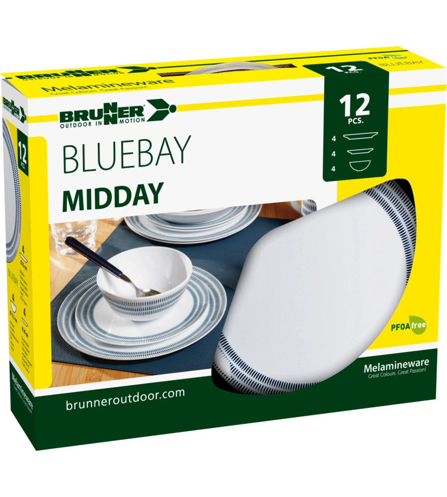 SET 12 STOVIGLIE DA CAMPEGGIO BRUNNER "BLUEBAY" IN MELAMINA