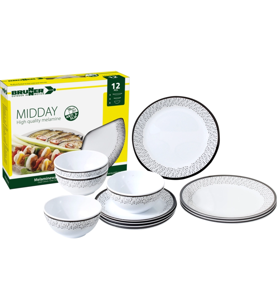 SET 12 STOVIGLIE DA CAMPEGGIO BRUNNER "PRALIN" IN MELAMINA ANTISCIVOLO