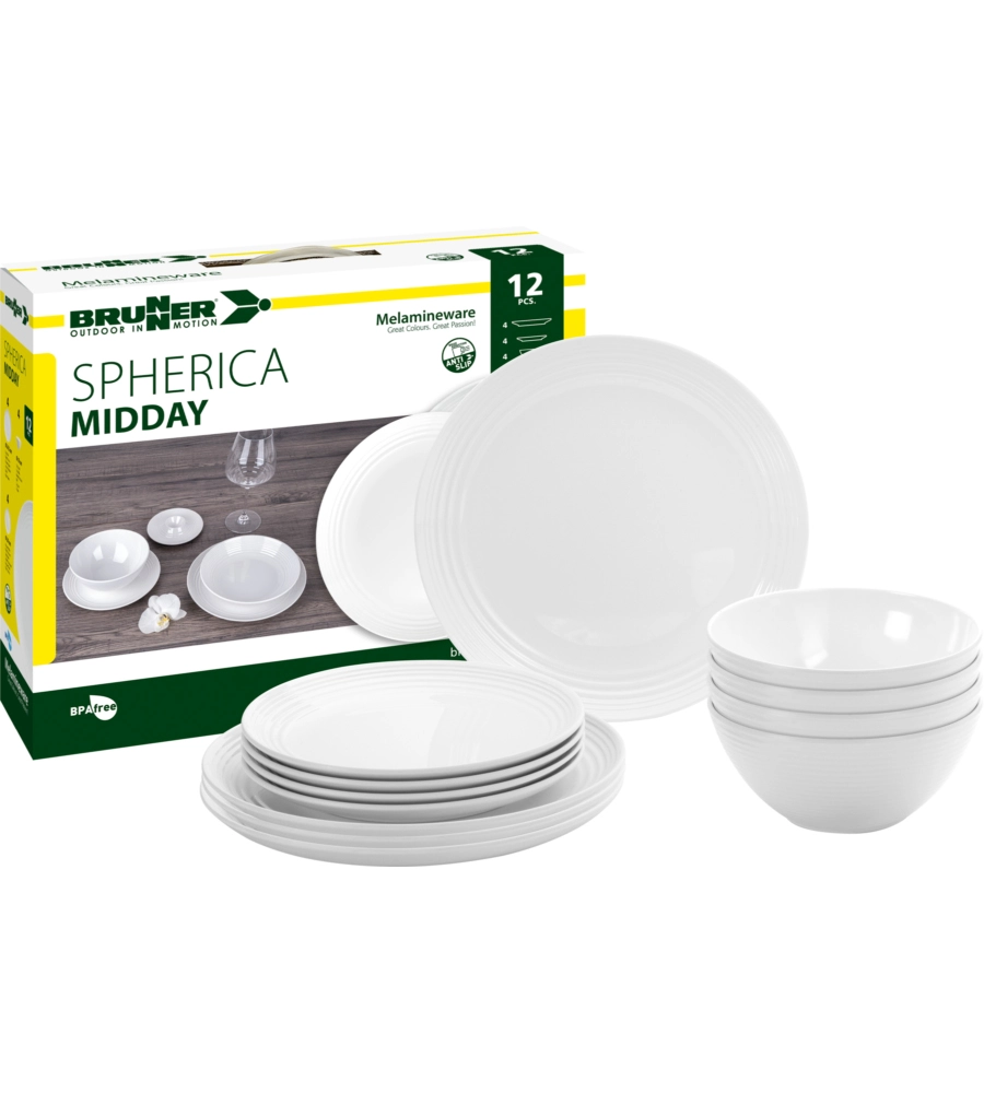 SET 12 STOVIGLIE DA CAMPEGGIO BRUNNER "SPHERICA" IN MELAMINA ANTISCIVOLO