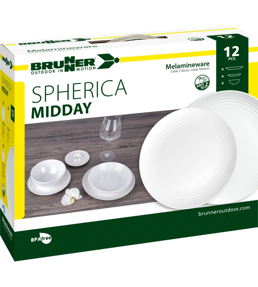 SET 12 STOVIGLIE DA CAMPEGGIO BRUNNER "SPHERICA" IN MELAMINA ANTISCIVOLO