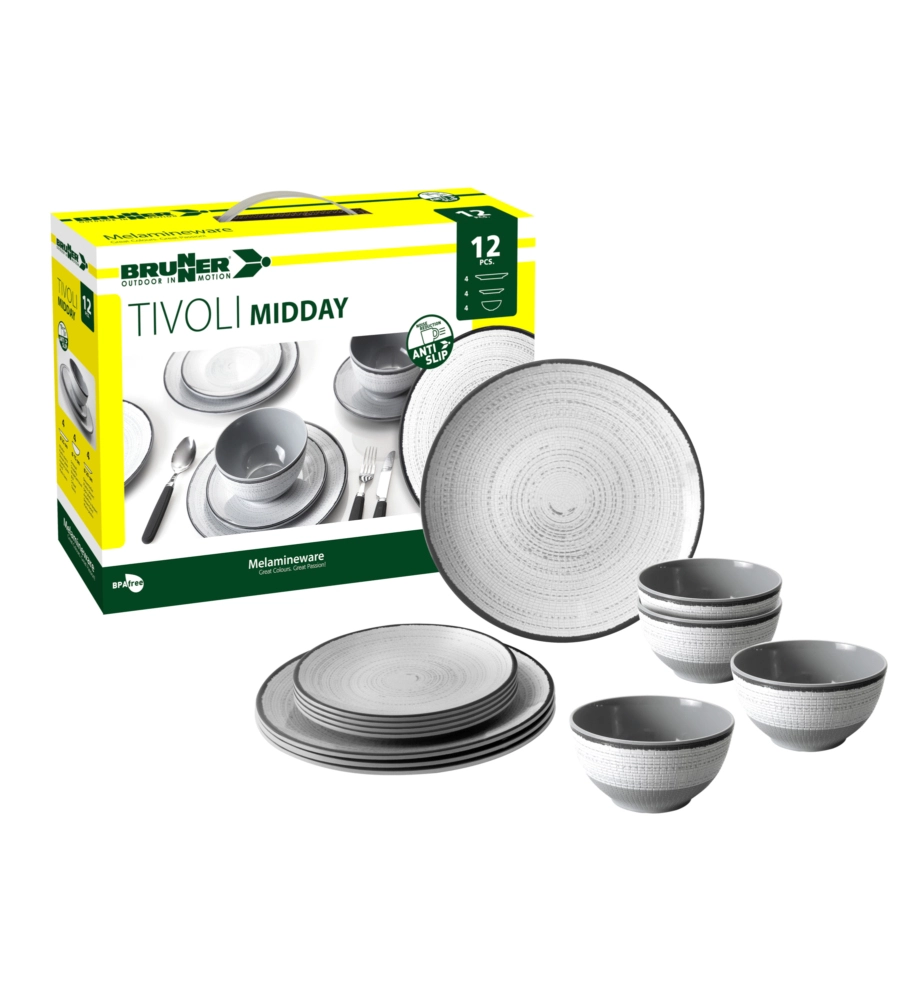 SET 12 STOVIGLIE DA CAMPEGGIO BRUNNER "TIVOLI" IN MELAMINA ANTISCIVOLO