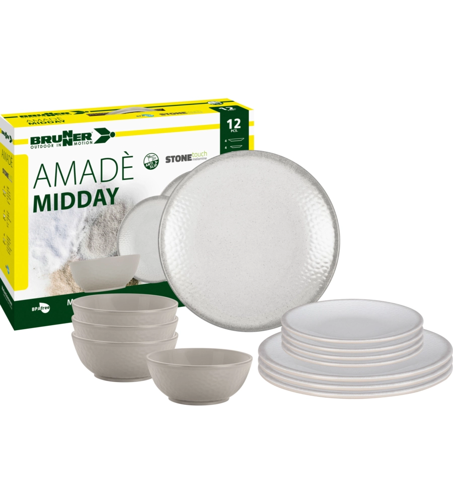 SET 12 STOVIGLIE DA CAMPEGGIO BRUNNER "AMADÈ" IN STONE TOUCH ANTISCIVOLO