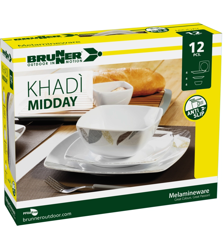 SET 12 STOVIGLIE DA CAMPEGGIO BRUNNER "KHADÌ" IN MELAMINA ANTISCIVOLO