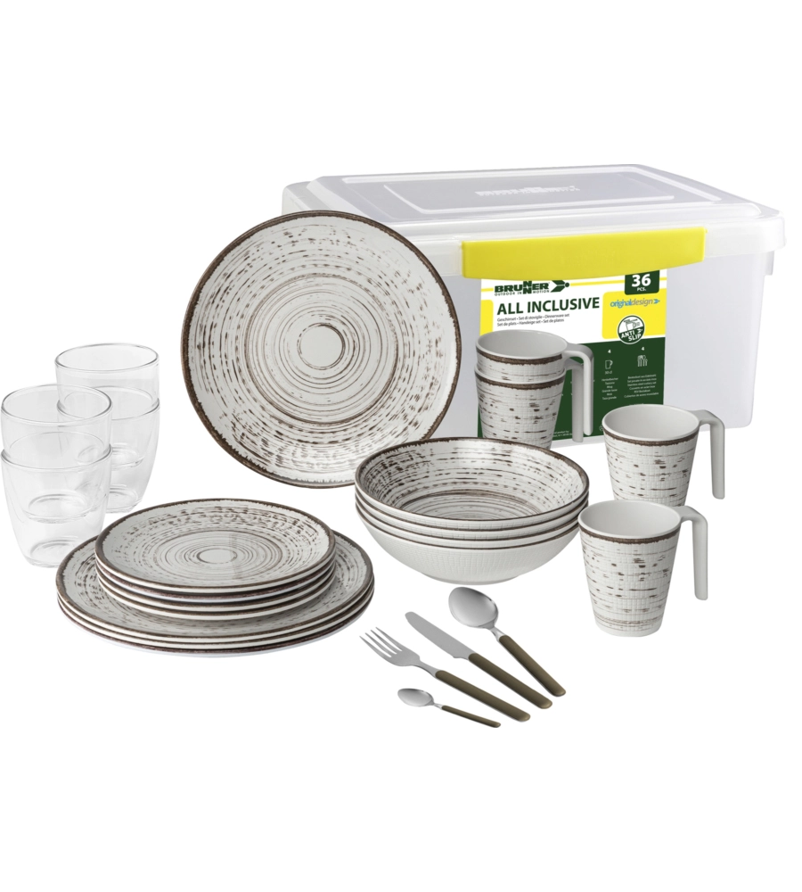 SET 36 STOVIGLIE DA CAMPEGGIO BRUNNER "KASSANDRA" IN MELAMINA ANTISCIVOLO