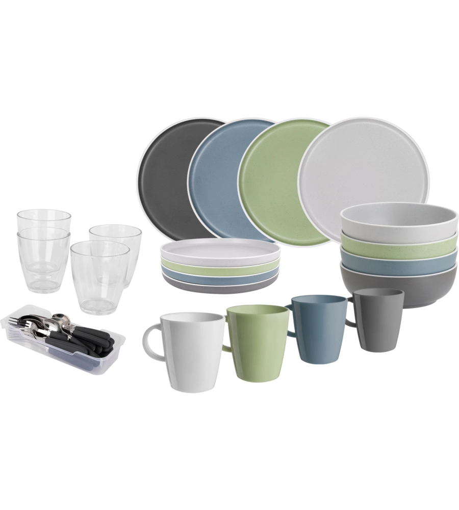 SET 36 STOVIGLIE DA CAMPEGGIO BRUNNER "DOLOMIT" IN STONE TOUCH ANTISCIVOLO