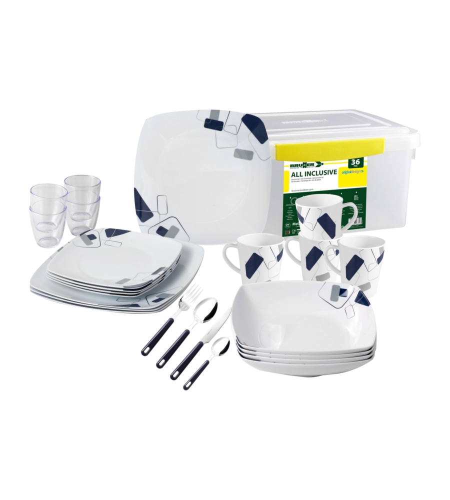 SET 36 STOVIGLIE DA CAMPEGGIO BRUNNER "PANAREA" IN MELAMINA