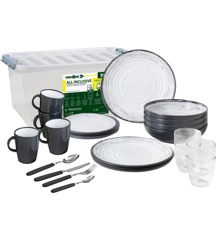 SET 36 STOVIGLIE DA CAMPEGGIO BRUNNER "GRANADA" IN STONE TOUCH ANTISCIVOLO