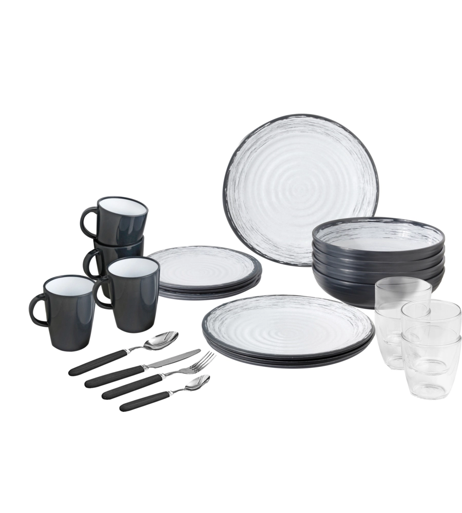 SET 36 STOVIGLIE DA CAMPEGGIO BRUNNER "GRANADA" IN STONE TOUCH ANTISCIVOLO