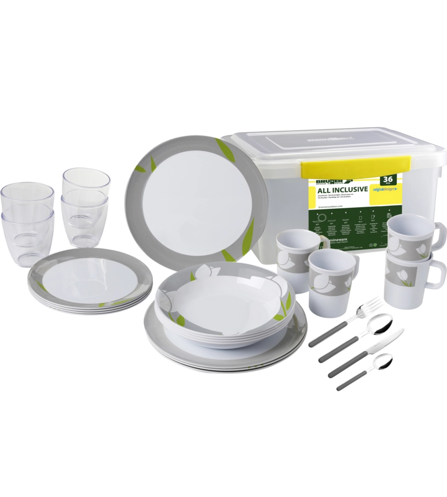 SET 36 STOVIGLIE DA CAMPEGGIO BRUNNER "TULIP" IN MELAMINA
