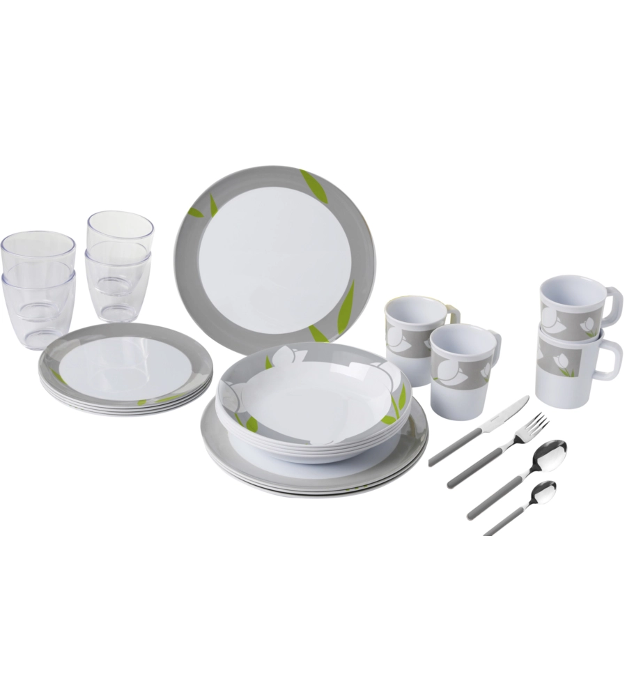SET 36 STOVIGLIE DA CAMPEGGIO BRUNNER "TULIP" IN MELAMINA