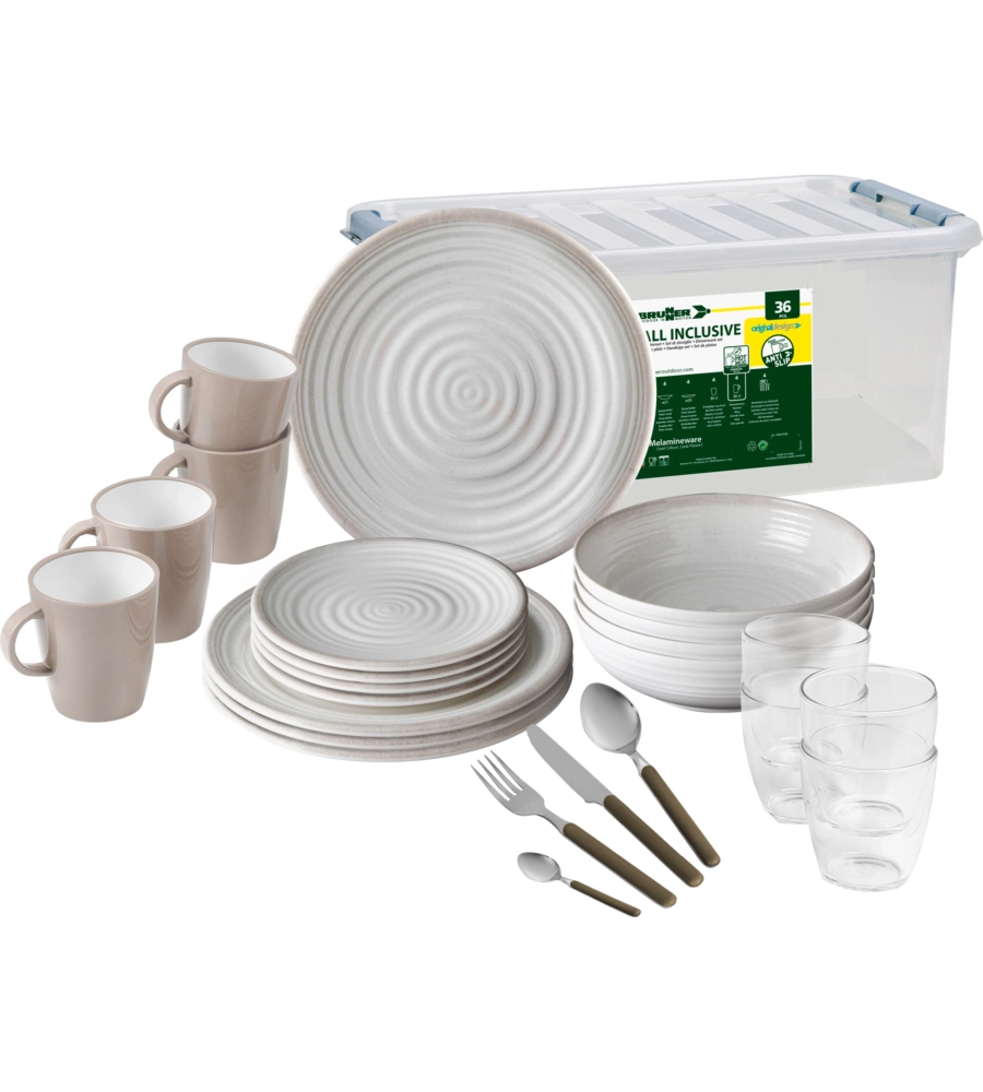 SET 36 STOVIGLIE DA CAMPEGGIO BRUNNER "SAVANA" IN STONE TOUCH ANTISCIVOLO