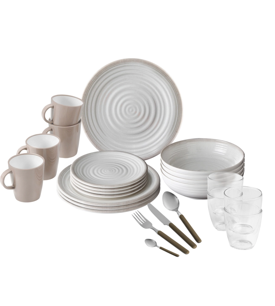 SET 36 STOVIGLIE DA CAMPEGGIO BRUNNER "SAVANA" IN STONE TOUCH ANTISCIVOLO