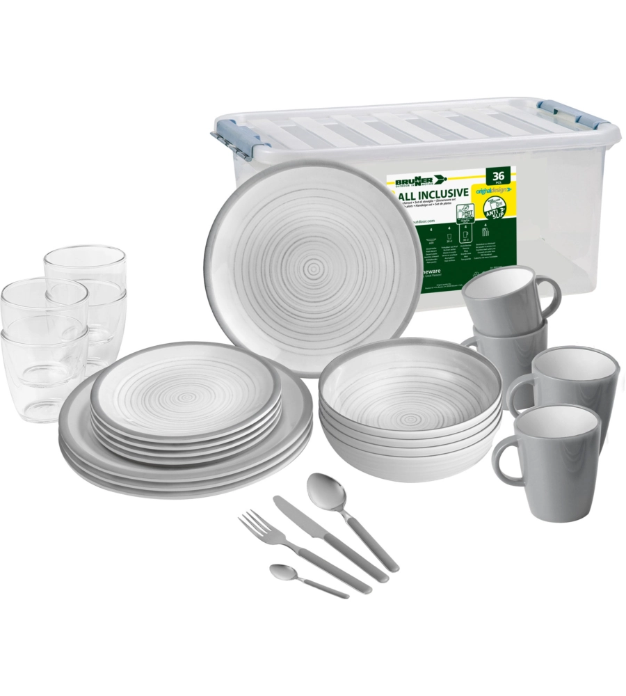 SET 36 STOVIGLIE DA CAMPEGGIO BRUNNER "BELLAGIO" IN STONE TOUCH ANTISCIVOLO