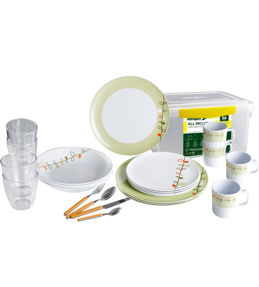 SET 36 STOVIGLIE DA CAMPEGGIO BRUNNER "ESPRIT" IN MELAMINA