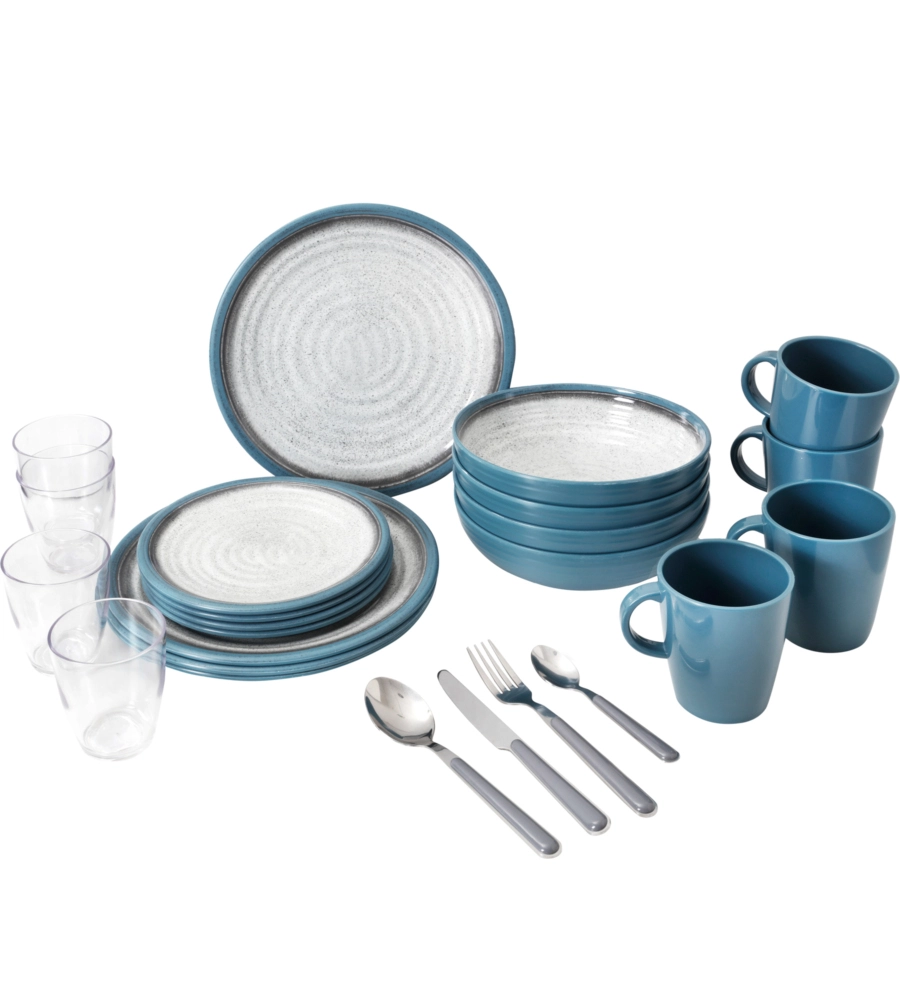SET 36 STOVIGLIE DA CAMPEGGIO BRUNNER "TUSCANY" IN STONE TOUCH ANTISCIVOLO