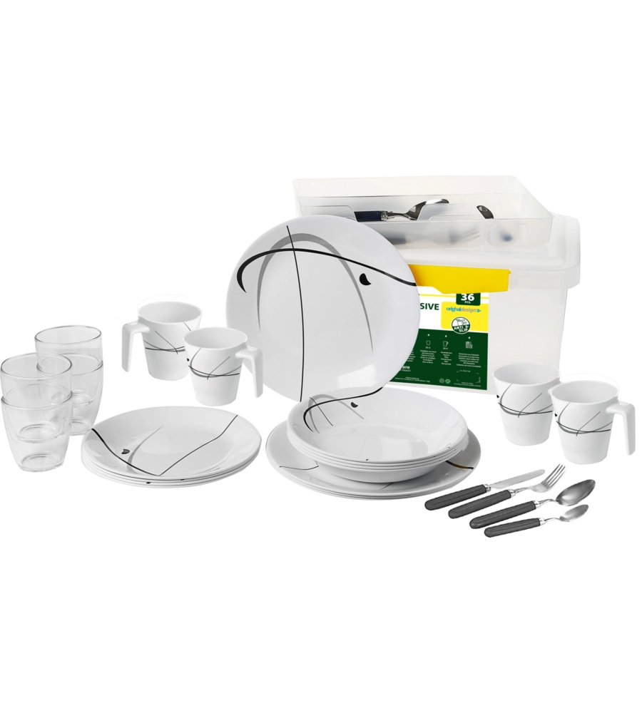 SET 36 STOVIGLIE DA CAMPEGGIO BRUNNER "SERENADE" IN MELAMINA ANTISCIVOLO