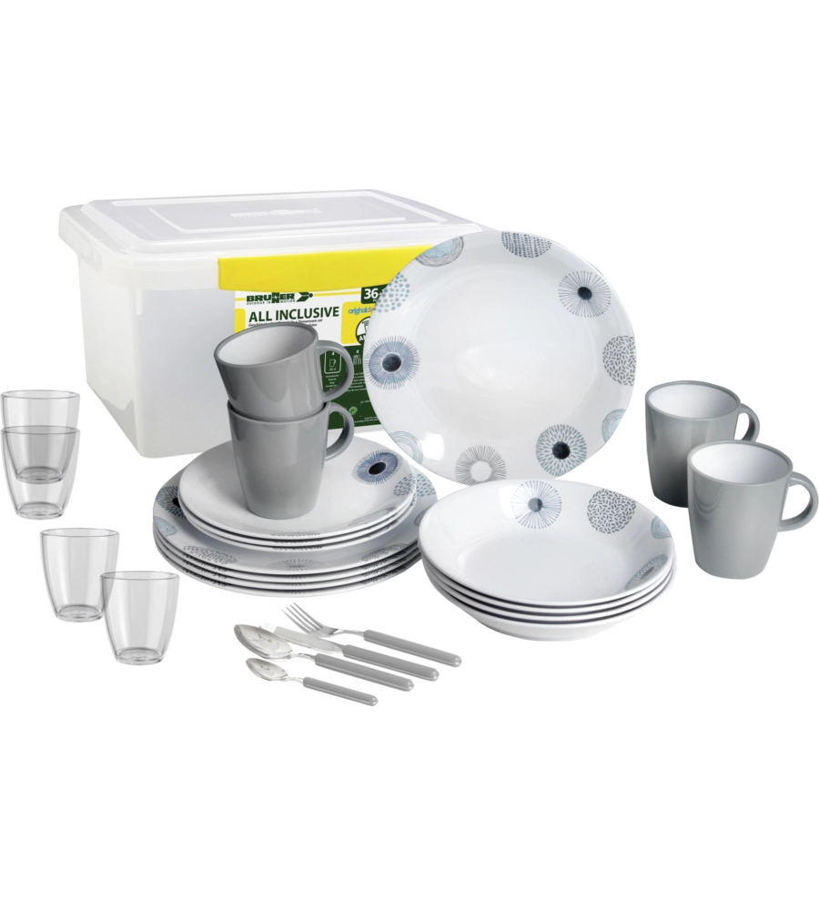 SET 36 STOVIGLIE DA CAMPEGGIO BRUNNER "DEEP SEA" IN MELAMINA ANTISCIVOLO