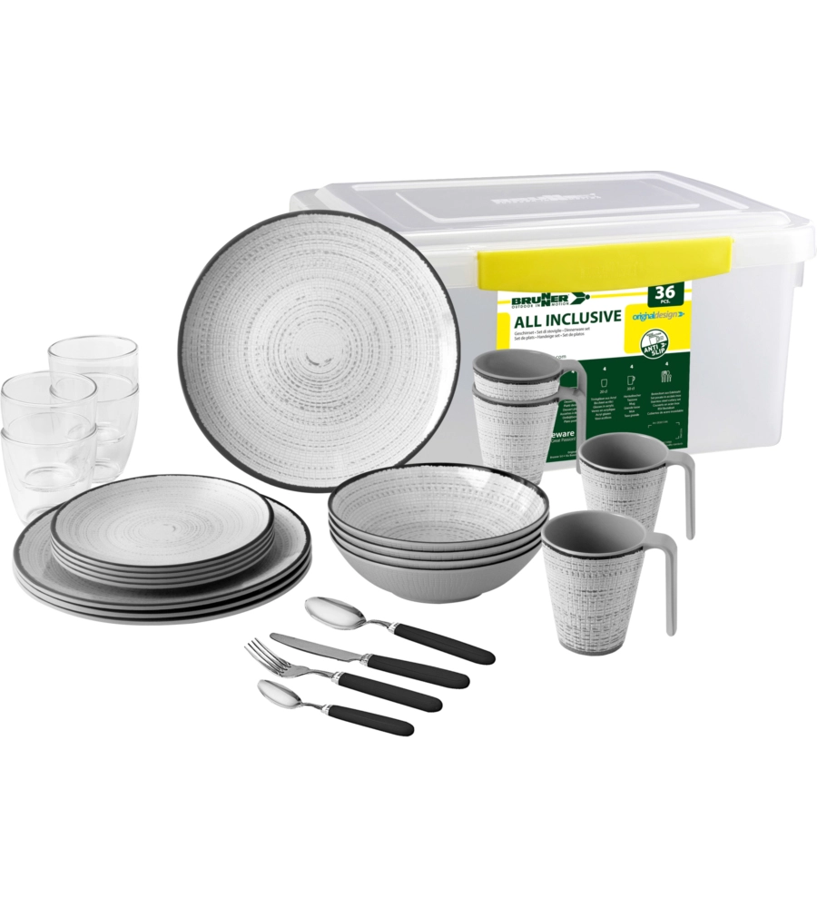 SET 36 STOVIGLIE DA CAMPEGGIO BRUNNER "TIVOLI" IN MELAMINA ANTISCIVOLO