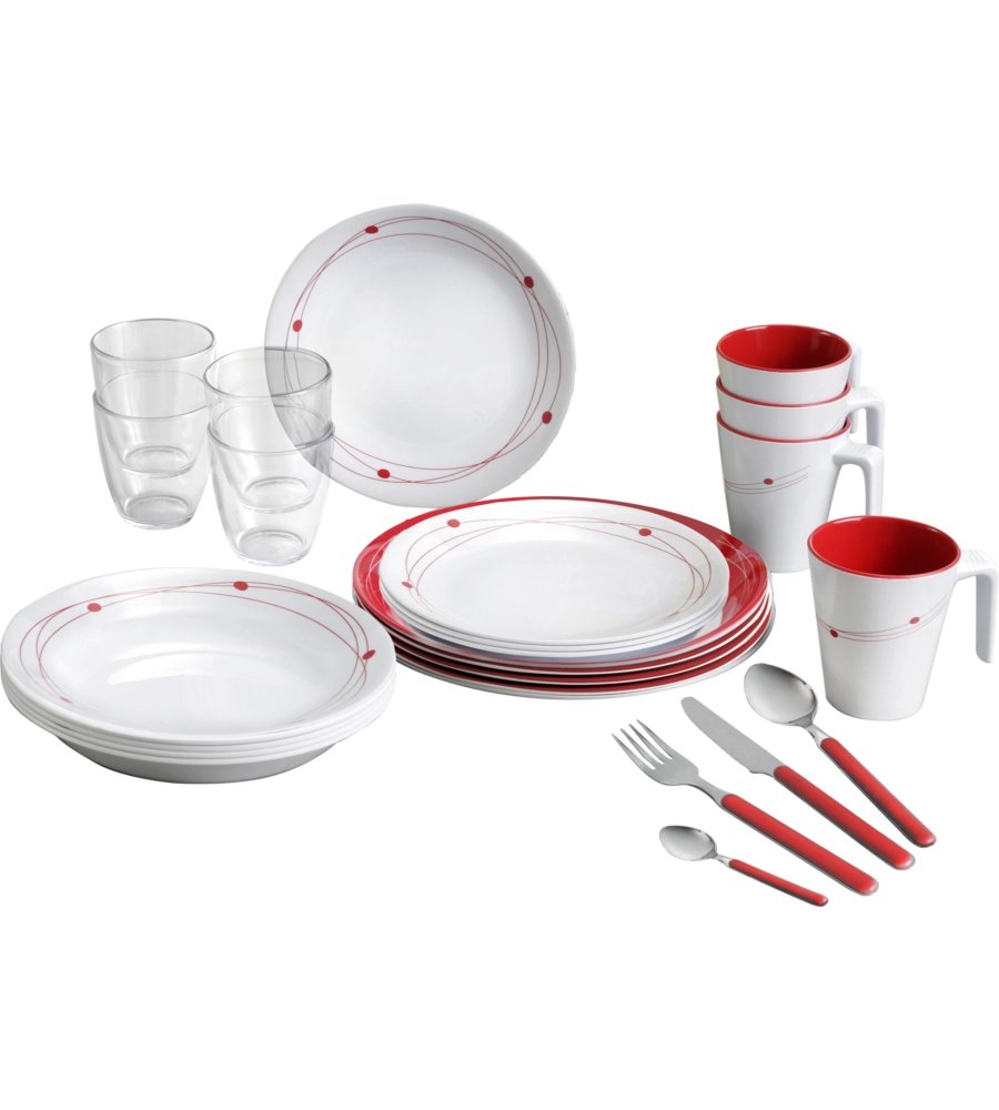 SET 36 STOVIGLIE DA CAMPEGGIO BRUNNER "COSMIC" IN MELAMINA ANTISCIVOLO