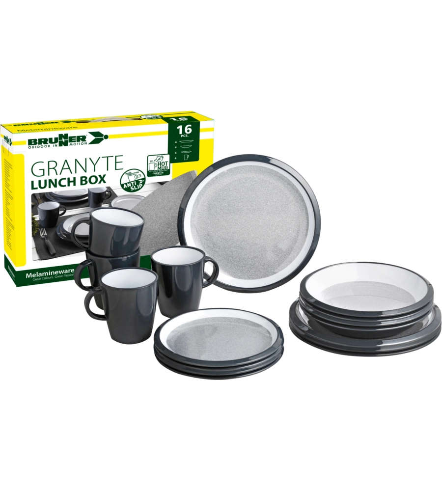 SET 16 STOVIGLIE DA CAMPEGGIO BRUNNER "GRANYTE" IN MELAMINA ANTISCIVOLO