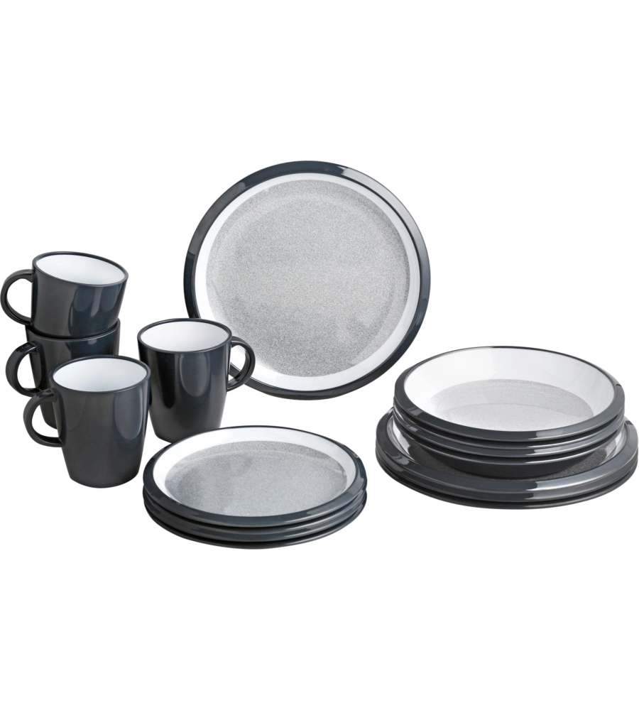 SET 16 STOVIGLIE DA CAMPEGGIO BRUNNER "GRANYTE" IN MELAMINA ANTISCIVOLO