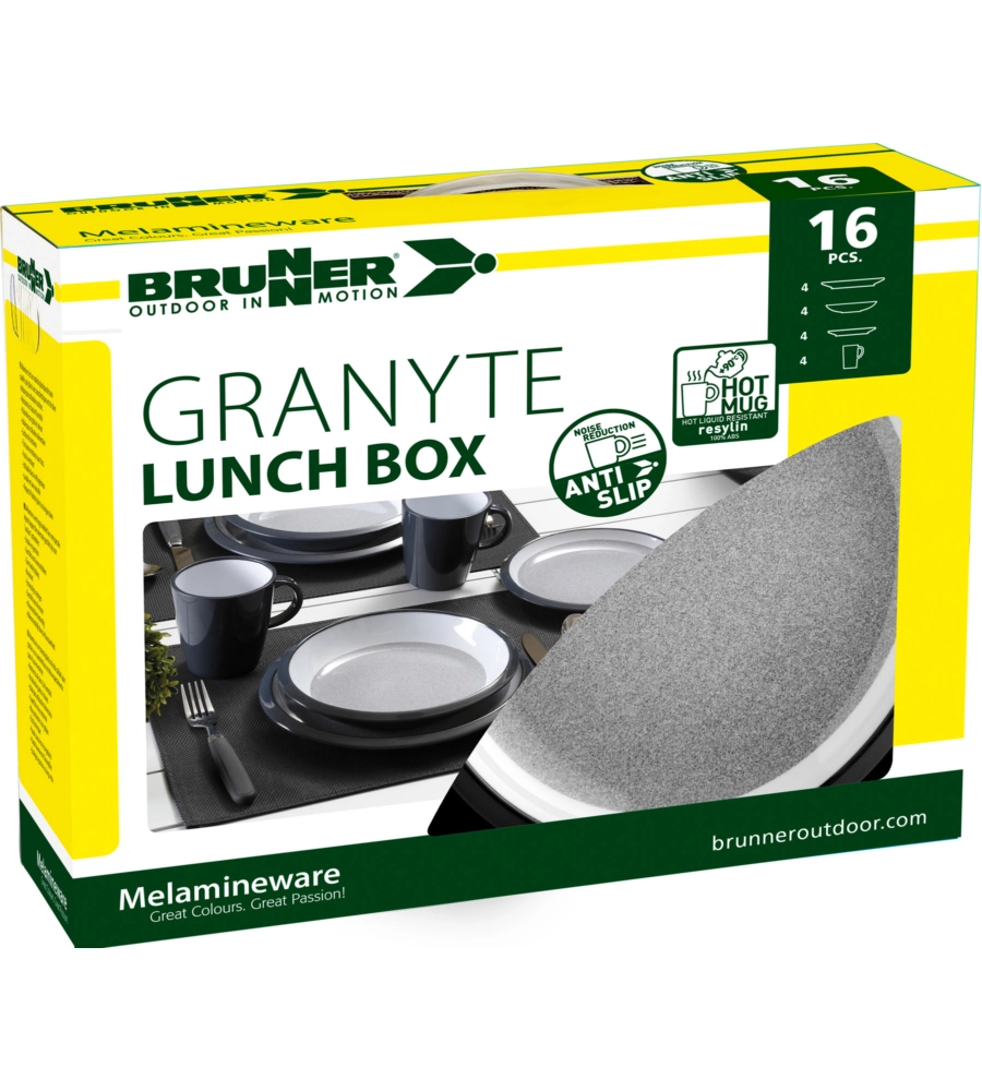 SET 16 STOVIGLIE DA CAMPEGGIO BRUNNER "GRANYTE" IN MELAMINA ANTISCIVOLO