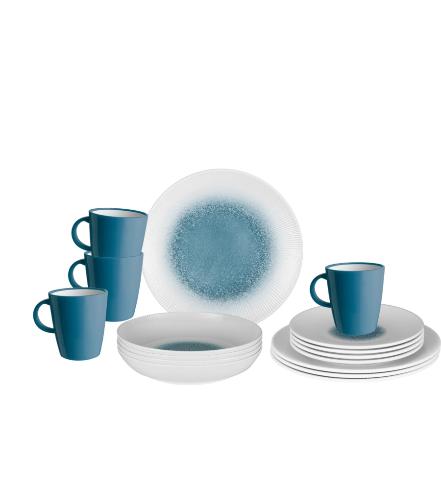 SET 16 STOVIGLIE DA CAMPEGGIO BRUNNER "METEORE AZUR" IN STONE TOUCH ANTISCIVOLO