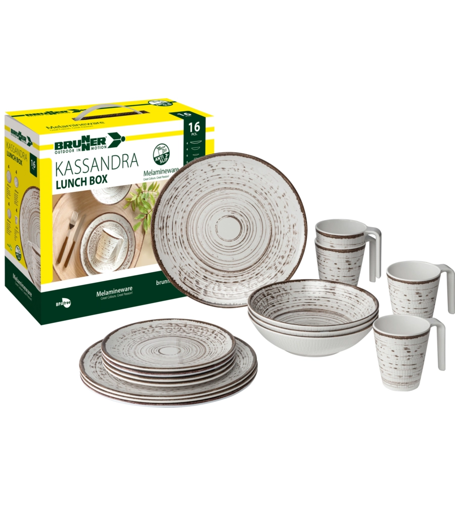 SET 16 STOVIGLIE DA CAMPEGGIO BRUNNER "KASSANDRA" IN MELAMINA ANTISCIVOLO