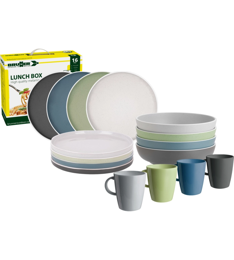 SET 16 STOVIGLIE DA CAMPEGGIO BRUNNER "DOLOMIT" IN STONE TOUCH ANTISCIVOLO