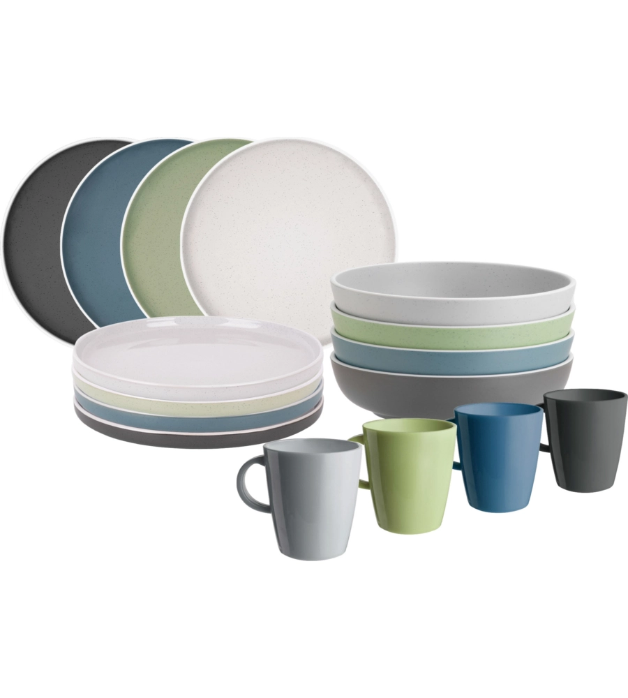 SET 16 STOVIGLIE DA CAMPEGGIO BRUNNER "DOLOMIT" IN STONE TOUCH ANTISCIVOLO