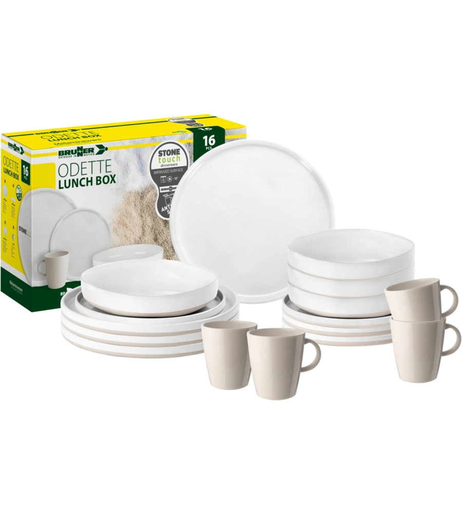 SET 16 STOVIGLIE DA CAMPEGGIO BRUNNER "ODETTE" IN STONE TOUCH ANTISCIVOLO
