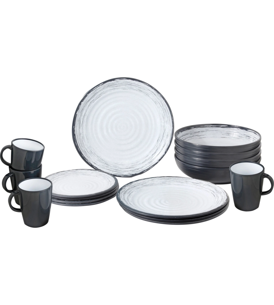 SET 16 STOVIGLIE DA CAMPEGGIO BRUNNER "GRANADA" IN STONE TOUCH ANTISCIVOLO