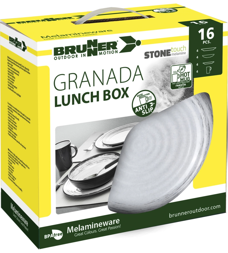 SET 16 STOVIGLIE DA CAMPEGGIO BRUNNER "GRANADA" IN STONE TOUCH ANTISCIVOLO