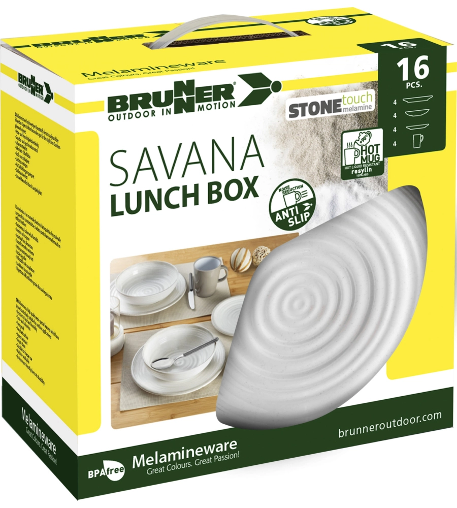 SET 16 STOVIGLIE DA CAMPEGGIO BRUNNER "SAVANA" IN STONE TOUCH ANTISCIVOLO