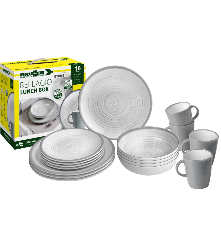 SET 16 STOVIGLIE DA CAMPEGGIO BRUNNER "BELLAGIO" IN STONE TOUCH ANTISCIVOLO