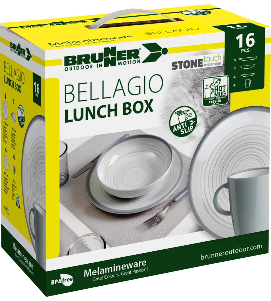 SET 16 STOVIGLIE DA CAMPEGGIO BRUNNER "BELLAGIO" IN STONE TOUCH ANTISCIVOLO