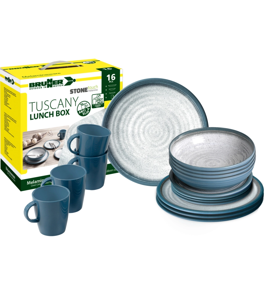 SET 16 STOVIGLIE DA CAMPEGGIO BRUNNER "TUSCANY" IN STONE TOUCH ANTISCIVOLO