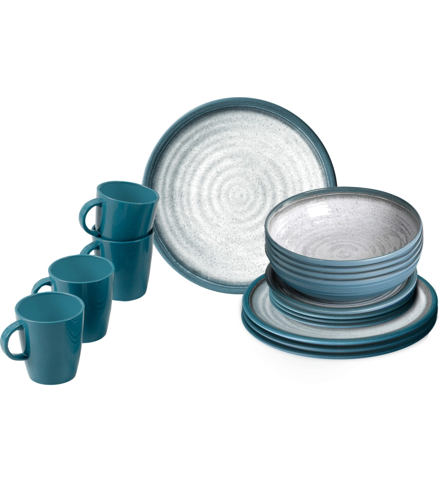 SET 16 STOVIGLIE DA CAMPEGGIO BRUNNER "TUSCANY" IN STONE TOUCH ANTISCIVOLO
